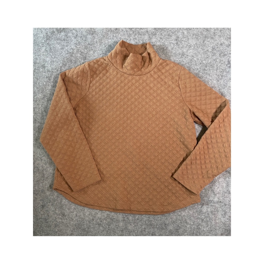J.Crew Womens Quilted Mock Neck Pullover Camel Brown‎ Diamond Texture Top Large